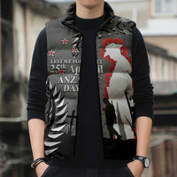 New Zealand ANZAC Day Sleeveless Puffer Jacket 25th April Silver Fern With Poppy - Polynesian Pride