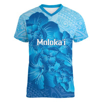 Aloha Hawaii Molokai Island Women V-Neck T-Shirt Hibiscus Tribal Honu Hawaiian Tattoo