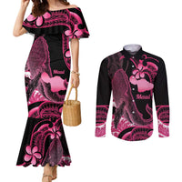 Aloha Hawaii Maui Couples Matching Mermaid Dress and Long Sleeve Button Shirt Valley Isle Humpback Whale Black