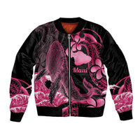 Aloha Hawaii Maui Sleeve Zip Bomber Jacket Valley Isle Humpback Whale Black