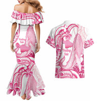Aloha Hawaii Maui Couples Matching Mermaid Dress and Hawaiian Shirt Valley Isle Humpback Whale White