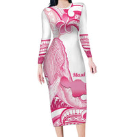 Aloha Hawaii Maui Family Matching Long Sleeve Bodycon Dress and Hawaiian Shirt Valley Isle Humpback Whale White