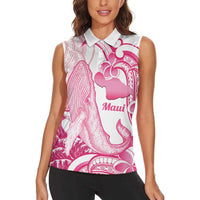 Aloha Hawaii Maui Women Sleeveless Polo Shirt Valley Isle Humpback Whale White