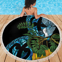 Turquoise New Zealand Kowhai And Piwakawaka Beach Blanket Maori Ngaru Paua Shell