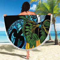 Turquoise New Zealand Kowhai And Piwakawaka Beach Blanket Maori Ngaru Paua Shell