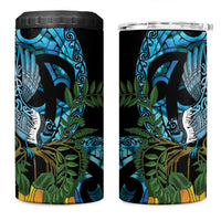Turquoise New Zealand Kowhai And Piwakawaka 4 in 1 Can Cooler Tumbler Maori Ngaru Paua Shell