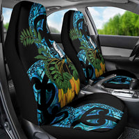 Turquoise New Zealand Kowhai And Piwakawaka Car Seat Cover Maori Ngaru Paua Shell