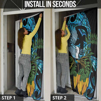Turquoise New Zealand Kowhai And Piwakawaka Door Cover Maori Ngaru Paua Shell - Polynesian Pride