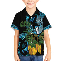 Turquoise New Zealand Kowhai And Piwakawaka Family Matching Short Sleeve Bodycon Dress and Hawaiian Shirt Maori Ngaru Paua Shell LT14 Son's Shirt Turquoise - Polynesian Pride