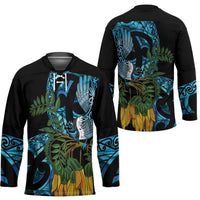 Turquoise New Zealand Kowhai And Piwakawaka Hockey Jersey Maori Ngaru Paua Shell LT14 - Polynesian Pride