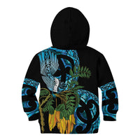 Turquoise New Zealand Kowhai And Piwakawaka Kid Hoodie Maori Ngaru Paua Shell