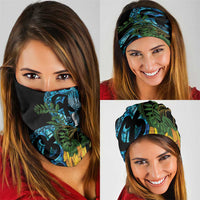 Turquoise New Zealand Kowhai And Piwakawaka Neck Gaiter Maori Ngaru Paua Shell - Polynesian Pride