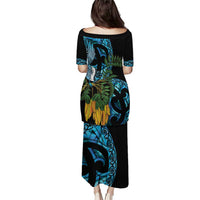 Turquoise New Zealand Kowhai And Piwakawaka Puletasi Maori Ngaru Paua Shell LT14 - Polynesian Pride
