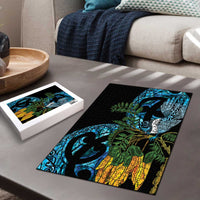 Turquoise New Zealand Kowhai And Piwakawaka Puzzle Maori Ngaru Paua Shell - Polynesian Pride