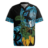Turquoise New Zealand Kowhai And Piwakawaka Rugby Jersey Maori Ngaru Paua Shell