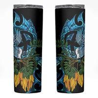 Turquoise New Zealand Kowhai And Piwakawaka Skinny Tumbler Maori Ngaru Paua Shell LT14 Turquoise - Polynesian Pride