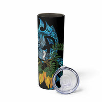 Turquoise New Zealand Kowhai And Piwakawaka Skinny Tumbler Maori Ngaru Paua Shell LT14 - Polynesian Pride