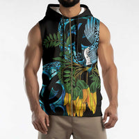 Turquoise New Zealand Kowhai And Piwakawaka Sleeveless Zip Hoodie Maori Ngaru Paua Shell LT14 - Polynesian Pride