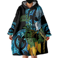 Turquoise New Zealand Kowhai And Piwakawaka Wearable Blanket Hoodie Maori Ngaru Paua Shell