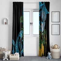 Turquoise New Zealand Kowhai And Piwakawaka Window Curtain Maori Ngaru Paua Shell