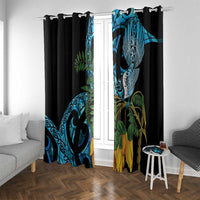 Turquoise New Zealand Kowhai And Piwakawaka Window Curtain Maori Ngaru Paua Shell