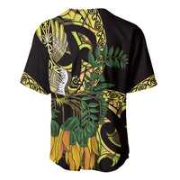 Yellow New Zealand Kowhai And Piwakawaka Baseball Jersey Maori Ngaru Paua Shell LT14 - Polynesian Pride