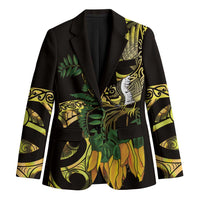 Yellow New Zealand Kowhai And Piwakawaka Blazer Maori Ngaru Paua Shell - Polynesian Pride