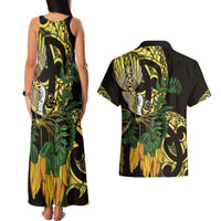 Yellow New Zealand Kowhai And Piwakawaka Couples Matching Tank Maxi Dress and Hawaiian Shirt Maori Ngaru Paua Shell