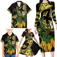 Yellow New Zealand Kowhai And Piwakawaka Family Matching Long Sleeve Bodycon Dress and Hawaiian Shirt Maori Ngaru Paua Shell LT14 - Polynesian Pride