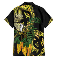 Yellow New Zealand Kowhai And Piwakawaka Family Matching Long Sleeve Bodycon Dress and Hawaiian Shirt Maori Ngaru Paua Shell LT14 - Polynesian Pride