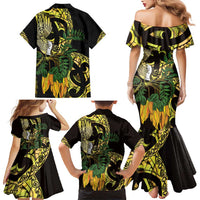 Yellow New Zealand Kowhai And Piwakawaka Family Matching Mermaid Dress and Hawaiian Shirt Maori Ngaru Paua Shell LT14 - Polynesian Pride