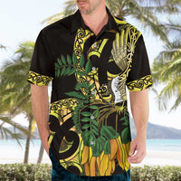 Yellow New Zealand Kowhai And Piwakawaka Hawaiian Shirt Maori Ngaru Paua Shell