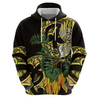 Yellow New Zealand Kowhai And Piwakawaka Hoodie Maori Ngaru Paua Shell