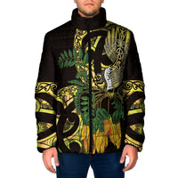 Yellow New Zealand Kowhai And Piwakawaka Padded Jacket Maori Ngaru Paua Shell - Polynesian Pride