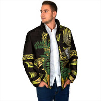 Yellow New Zealand Kowhai And Piwakawaka Padded Jacket Maori Ngaru Paua Shell - Polynesian Pride