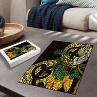 Yellow New Zealand Kowhai And Piwakawaka Puzzle Maori Ngaru Paua Shell - Polynesian Pride