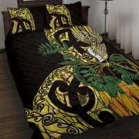 Yellow New Zealand Kowhai And Piwakawaka Quilt Bed Set Maori Ngaru Paua Shell LT14 Yellow - Polynesian Pride