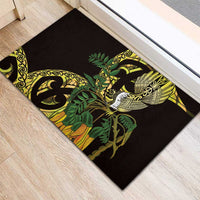 Yellow New Zealand Kowhai And Piwakawaka Rubber Doormat Maori Ngaru Paua Shell LT14 - Polynesian Pride