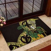 Yellow New Zealand Kowhai And Piwakawaka Rubber Doormat Maori Ngaru Paua Shell LT14 - Polynesian Pride