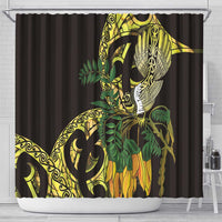 Yellow New Zealand Kowhai And Piwakawaka Shower Curtain Maori Ngaru Paua Shell