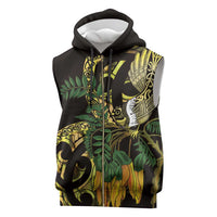 Yellow New Zealand Kowhai And Piwakawaka Sleeveless Zip Hoodie Maori Ngaru Paua Shell LT14 Yellow - Polynesian Pride