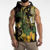 Yellow New Zealand Kowhai And Piwakawaka Sleeveless Zip Hoodie Maori Ngaru Paua Shell - Polynesian Pride