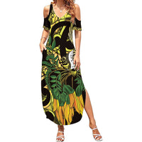 Yellow New Zealand Kowhai And Piwakawaka Summer Maxi Dress Maori Ngaru Paua Shell LT14 Women Yellow - Polynesian Pride