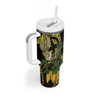 Yellow New Zealand Kowhai And Piwakawaka Tumbler With Handle Maori Ngaru Paua Shell