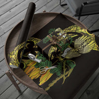 Yellow New Zealand Kowhai And Piwakawaka Wrapping Paper Maori Ngaru Paua Shell - Polynesian Pride