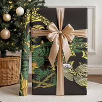 Yellow New Zealand Kowhai And Piwakawaka Wrapping Paper Maori Ngaru Paua Shell - Polynesian Pride