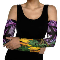 Purple New Zealand Kowhai And Piwakawaka Arm Sleeves Maori Ngaru Paua Shell - Polynesian Pride