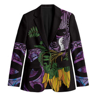 Purple New Zealand Kowhai And Piwakawaka Blazer Maori Ngaru Paua Shell - Polynesian Pride