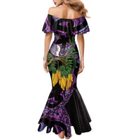 Purple New Zealand Kowhai And Piwakawaka Family Matching Mermaid Dress and Hawaiian Shirt Maori Ngaru Paua Shell LT14 - Polynesian Pride