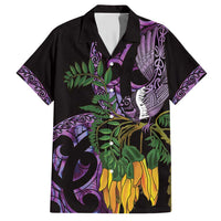 Purple New Zealand Kowhai And Piwakawaka Hawaiian Shirt Maori Ngaru Paua Shell